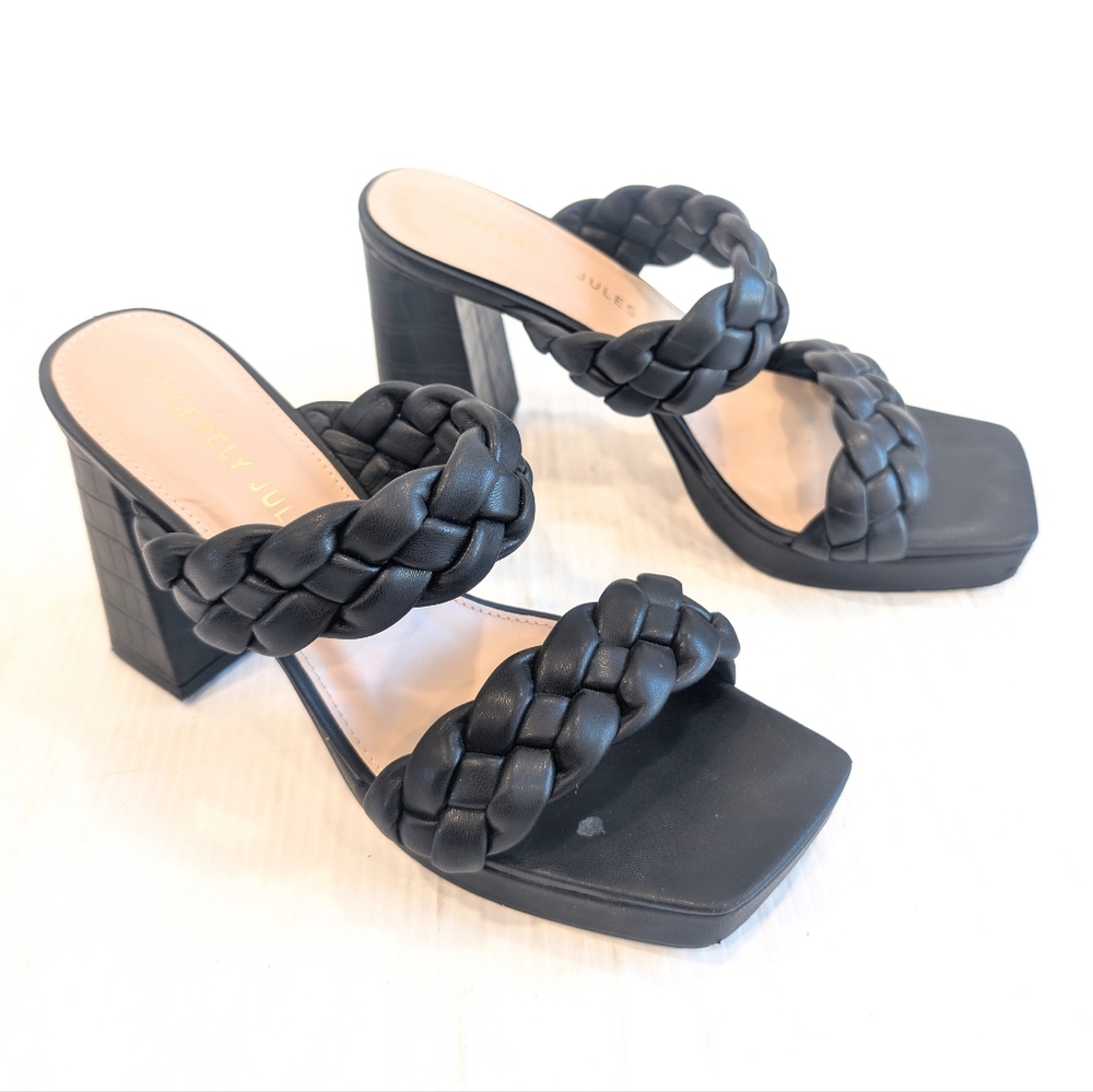 SINCERELY JULES Aurora Black Braided Strap Women's Heelsled Sandals Size 9
